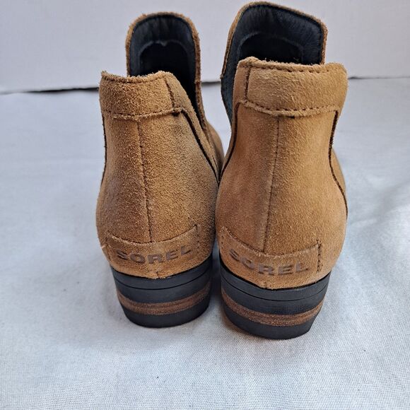 Sorel Lolla Women's Cut Out Booties Sz 6.5 Camel Brown Suede Slip On Ankle Boots - Picture 3 of 12